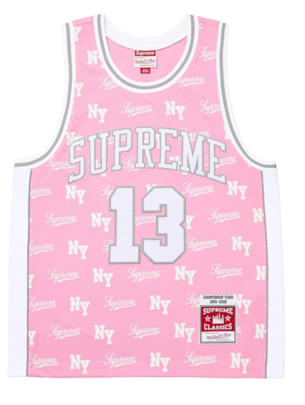 Supreme x Mitchell & Ness Monogram Basketball Jersey Pink SS26 Men' Size Medium.